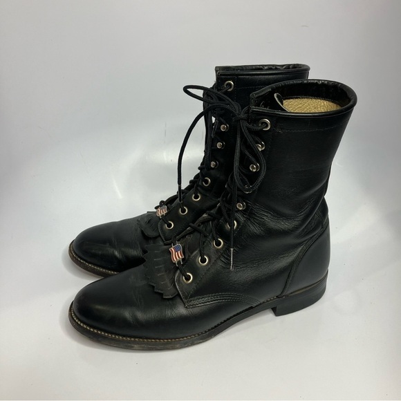 Justin black leather lace up riding boots American flag size 7 - Picture 1 of 10